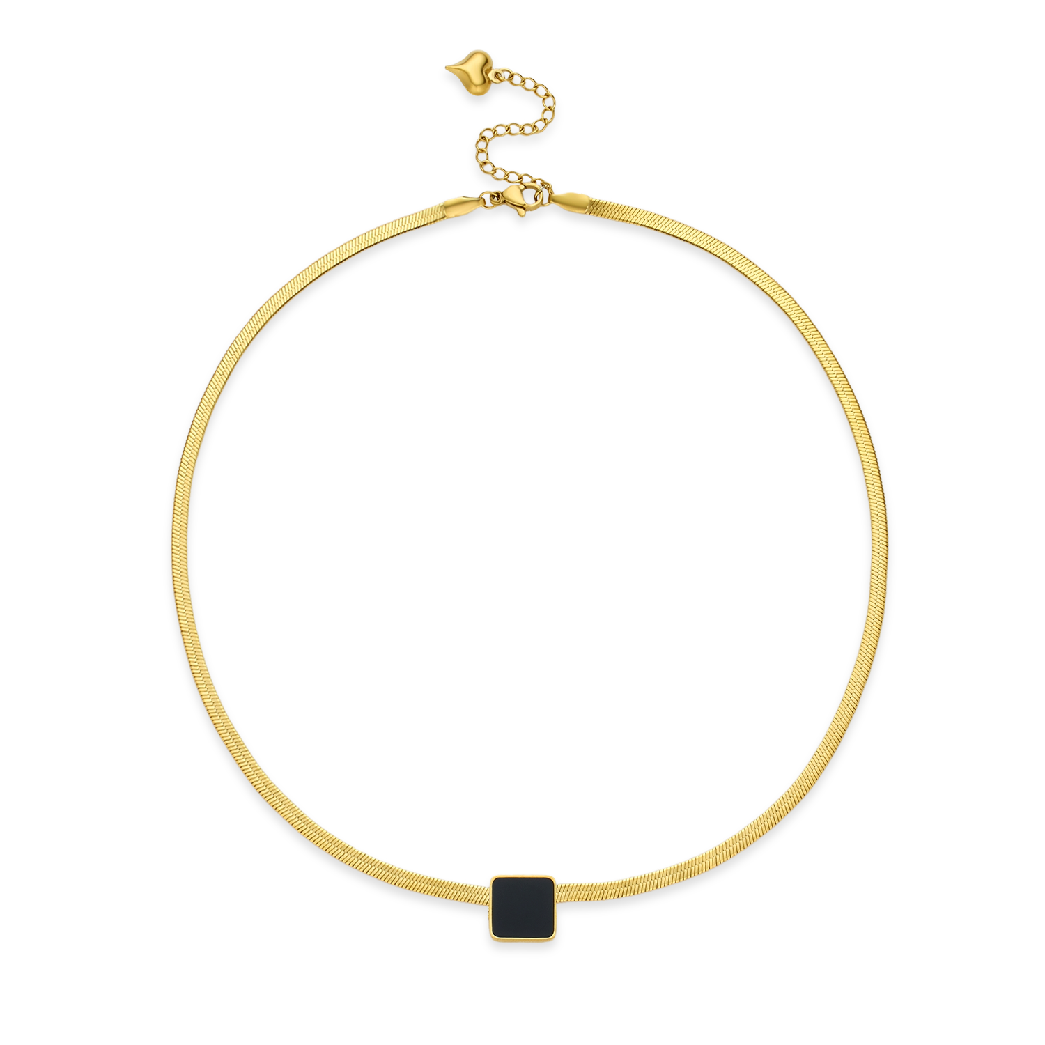 Black Square Shell Pendant Necklace - Gold