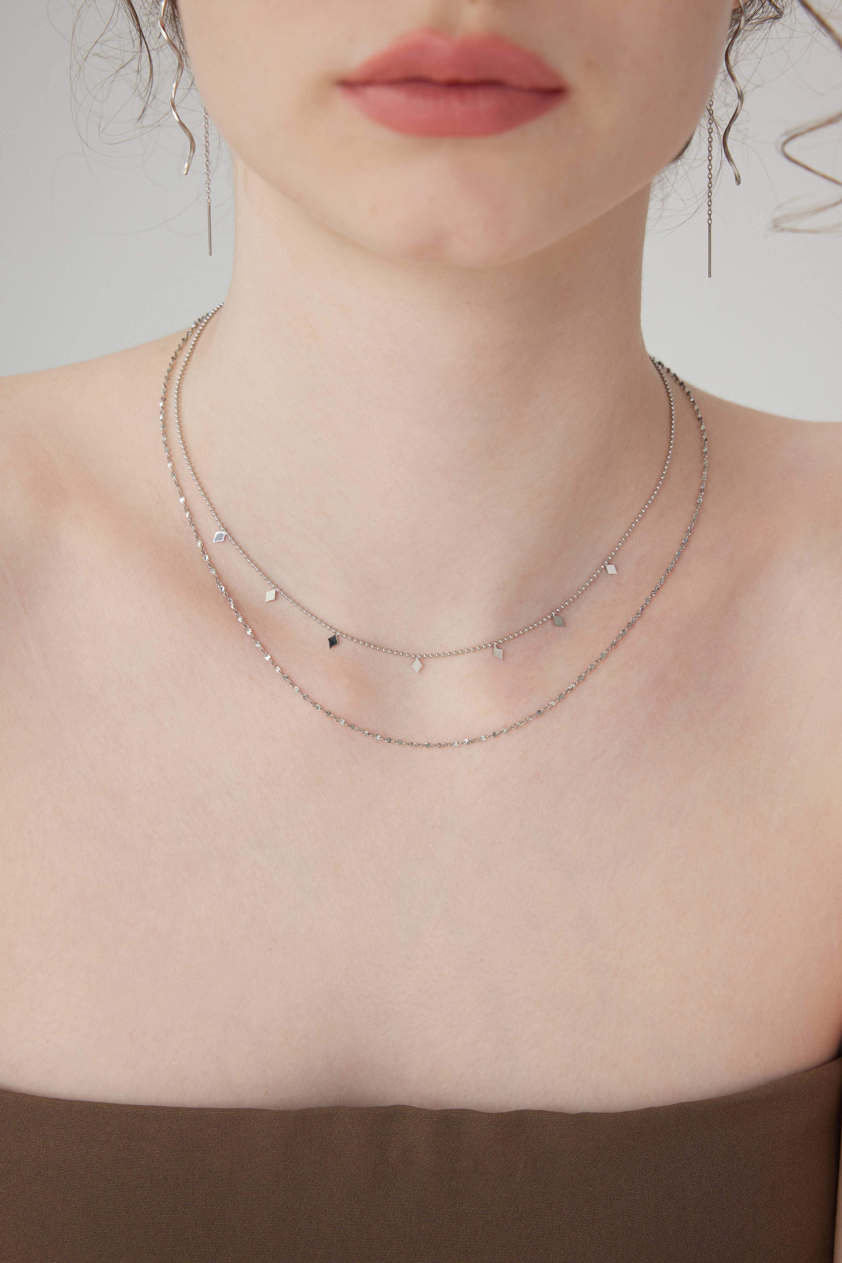 Rhombus Layered Necklace - Silver