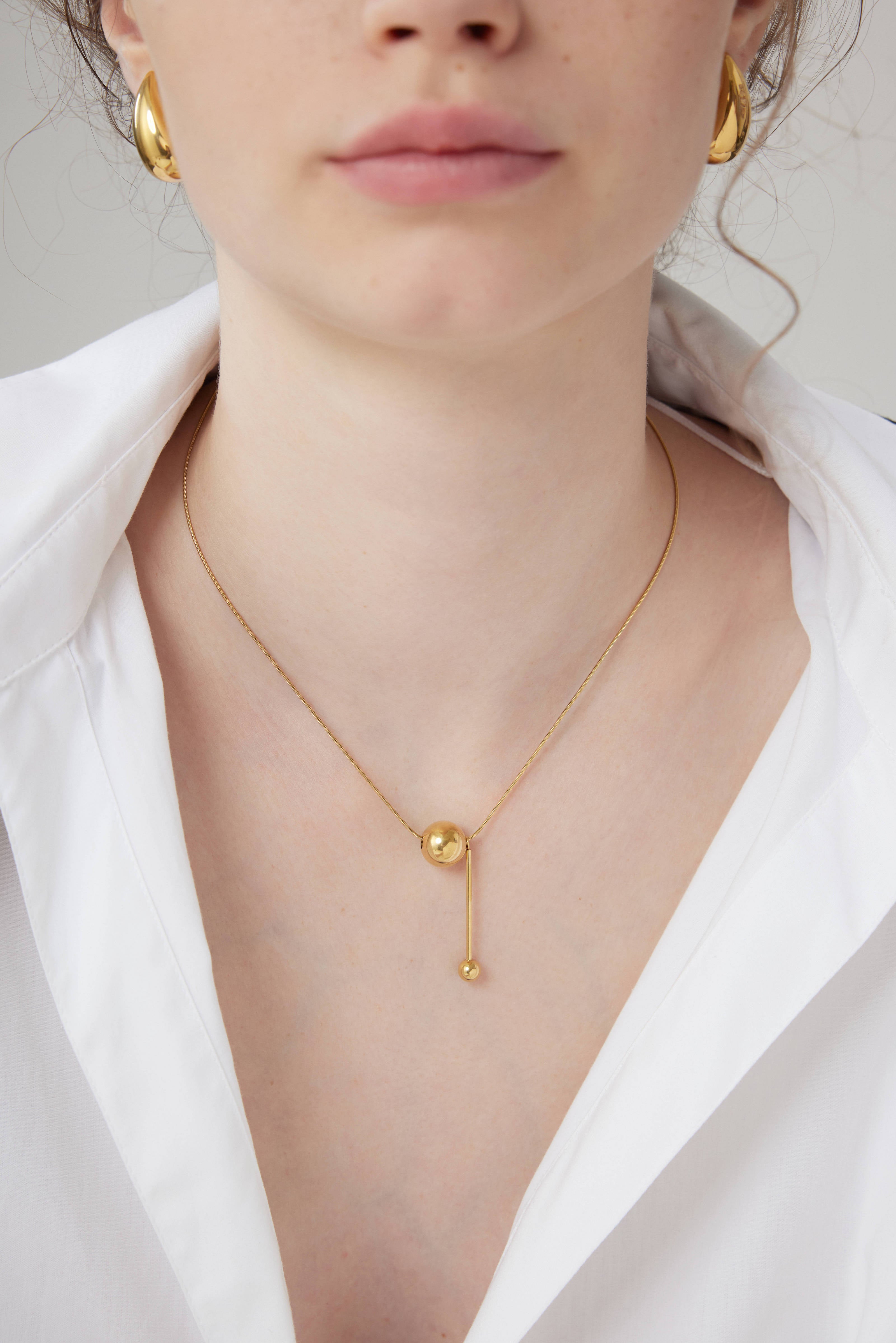 Graceful Drop Ball Necklace - Gold