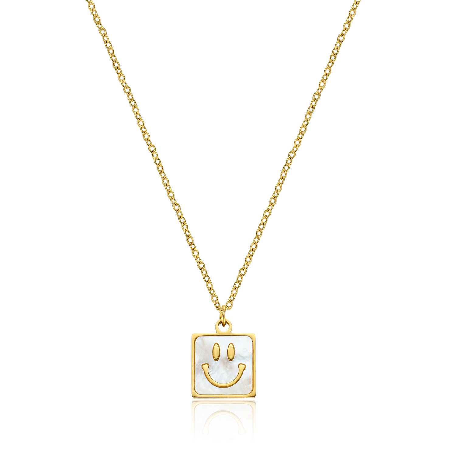 Sunlit Square Smile Pendant Necklace - Gold