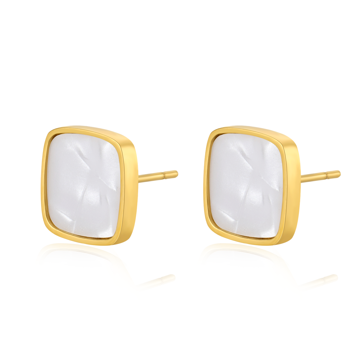 Ava White Shell Stud Earrings - Gold