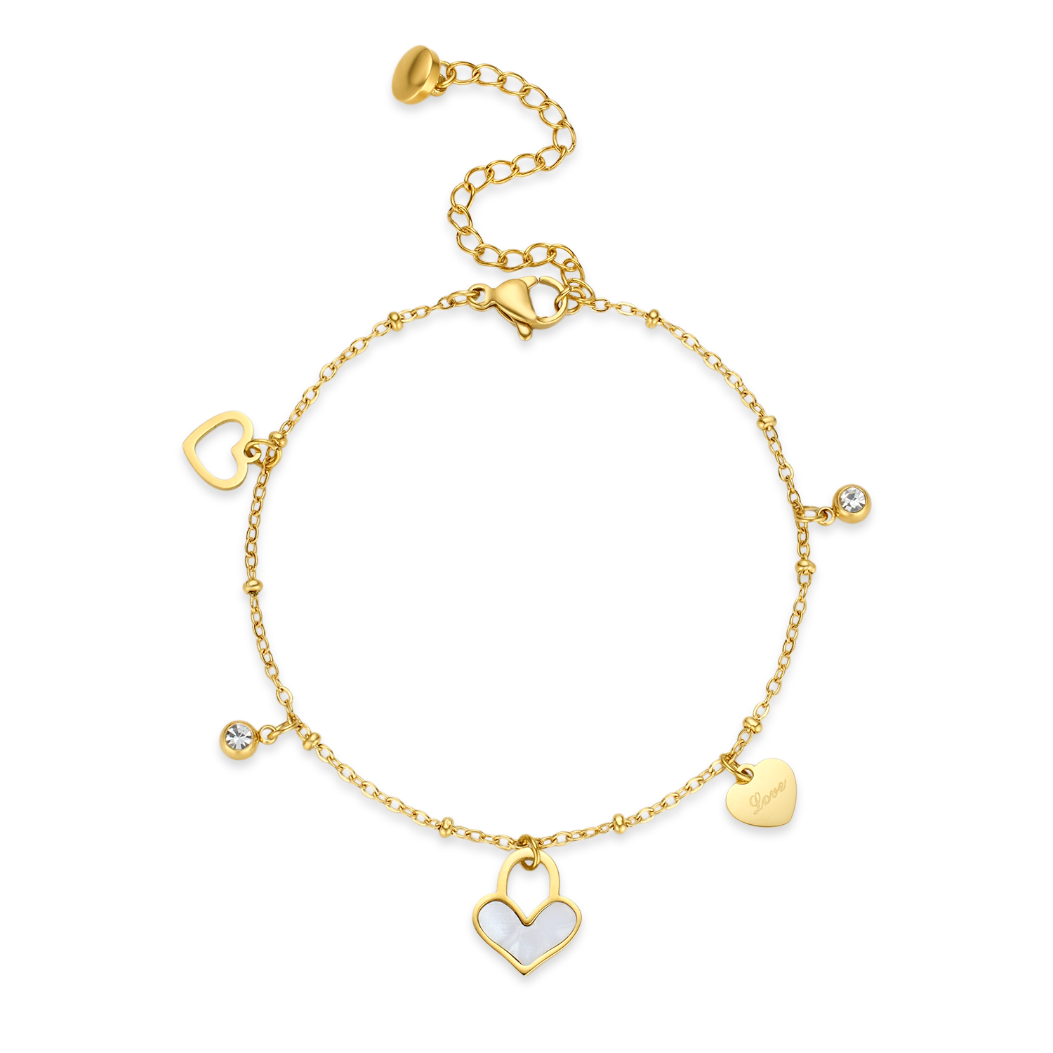 Olivia Heart Charm Bracelet- Gold