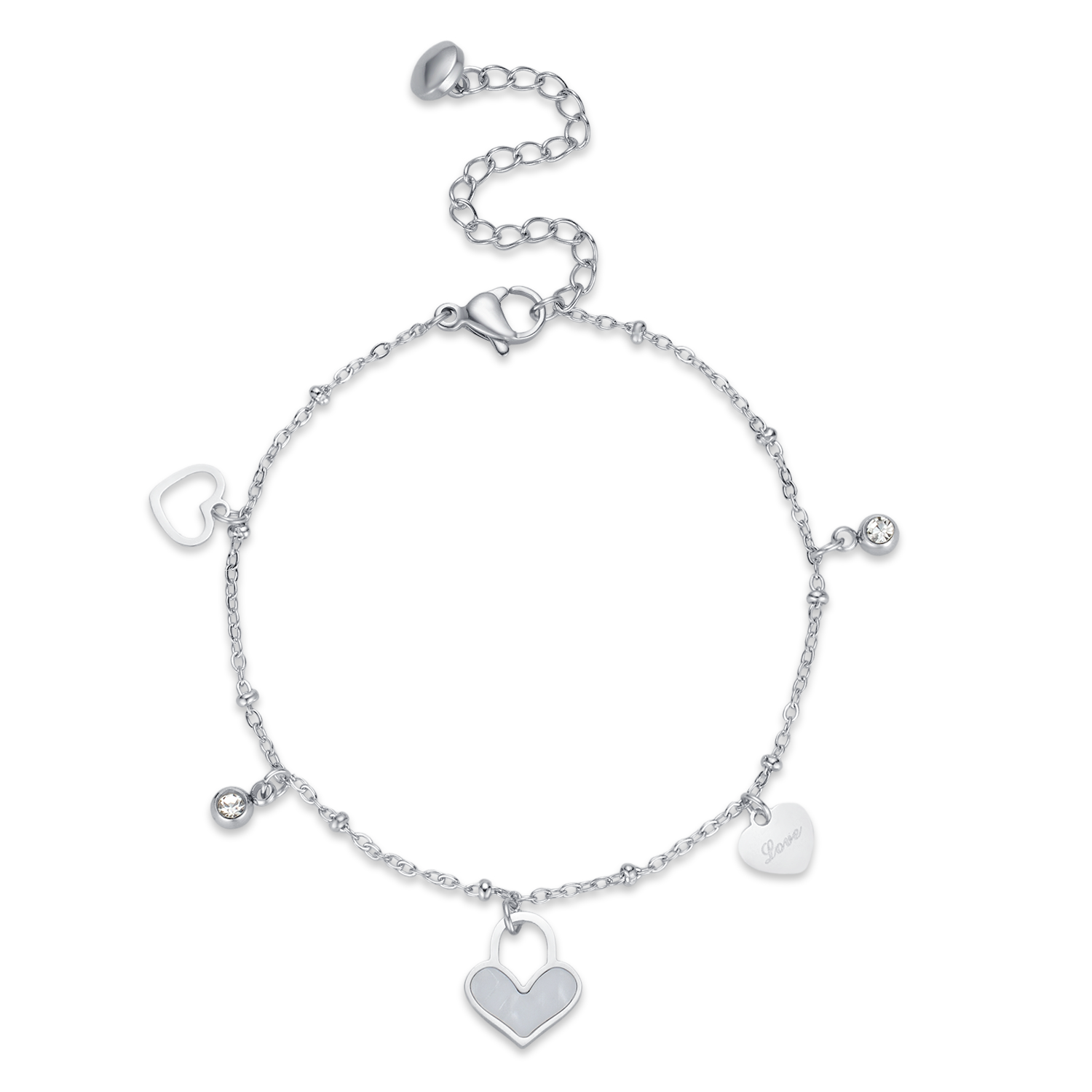 Olivia Heart Charm Bracelet- Silver