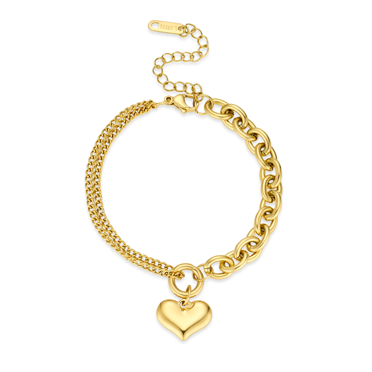 Aria Bracelet With Heart Charm - Gold