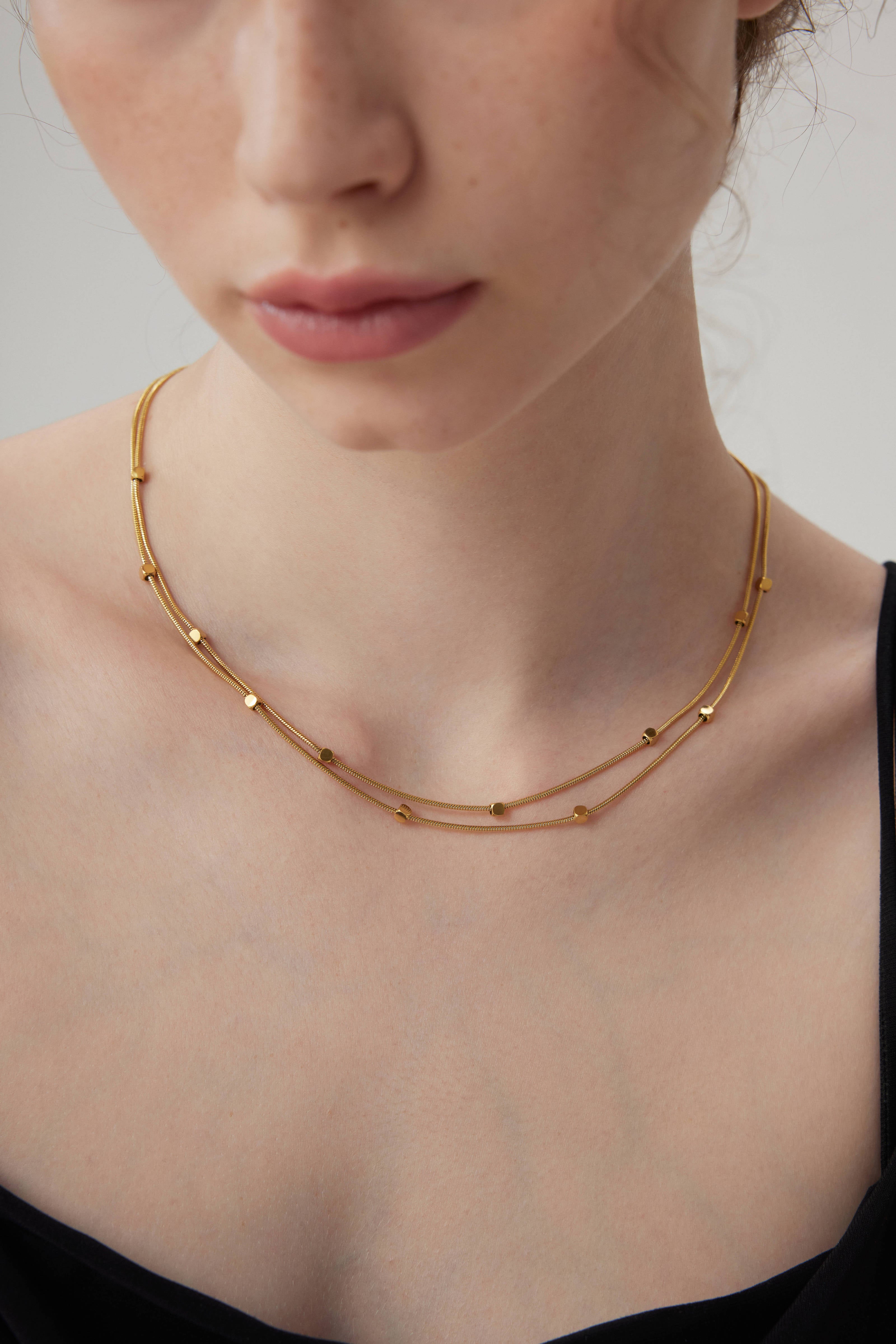 Sacred Layered Mini Brick Necklace - Gold