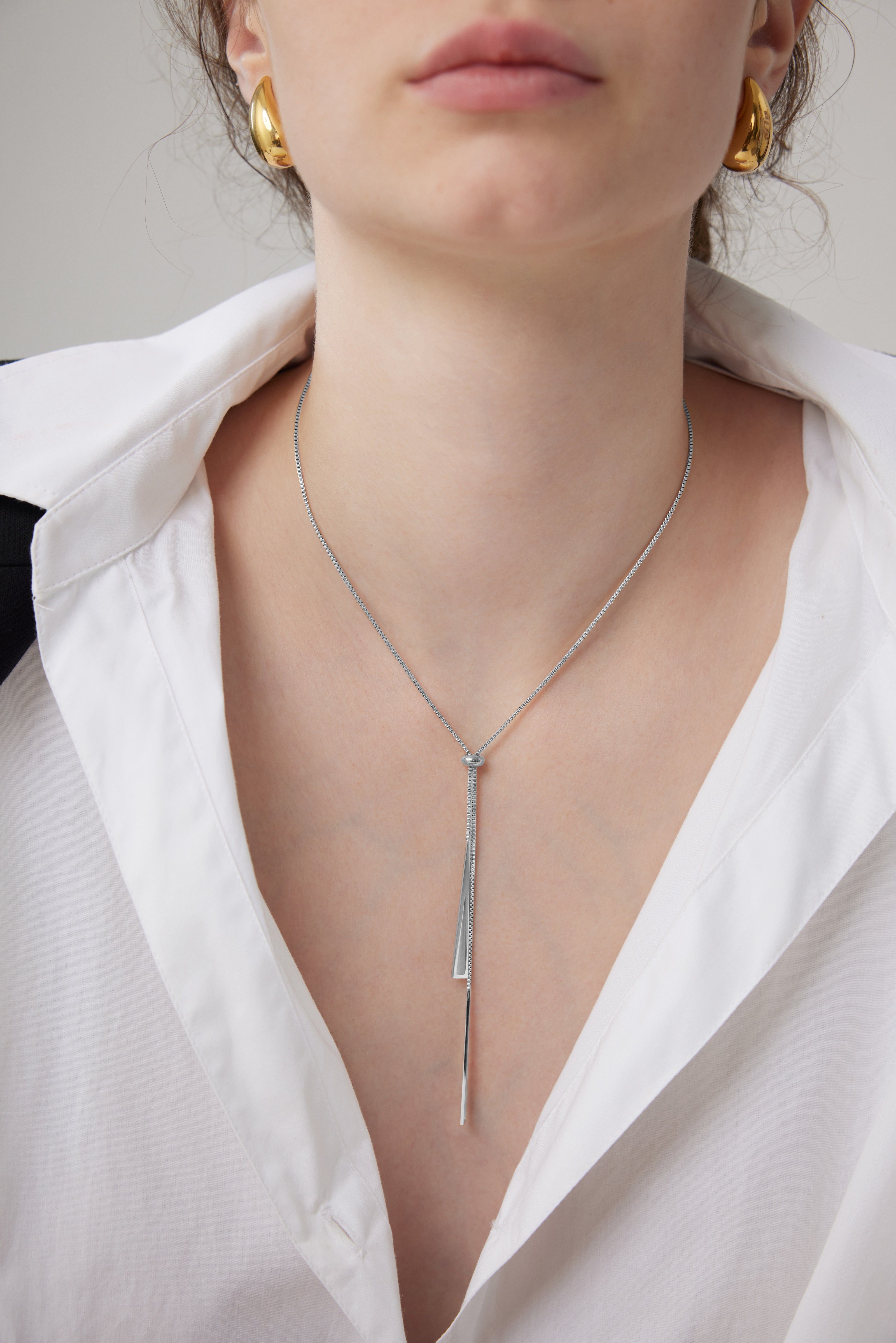 Ethereal Triangle Drop Necklace - Silver