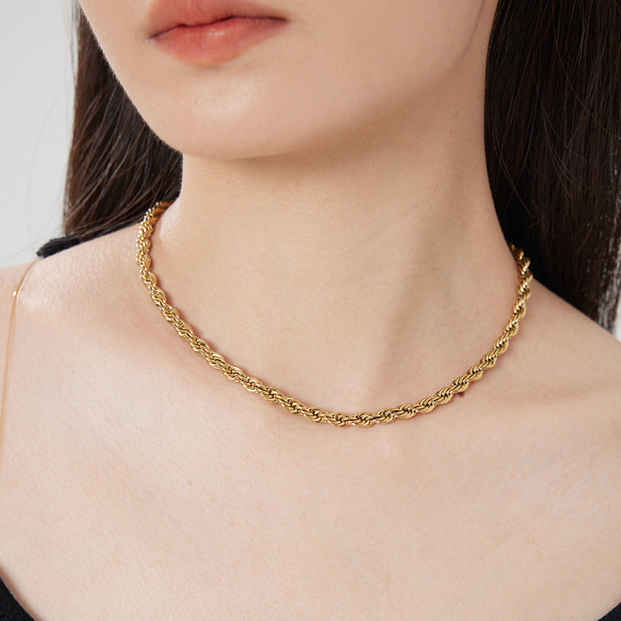 Lydia Braided Rope Necklace -Gold