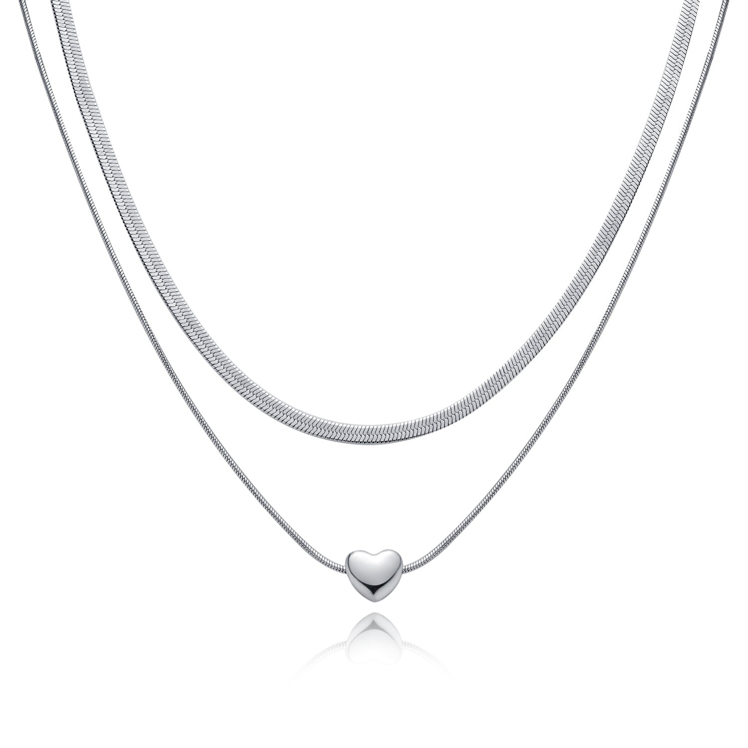 Thalia Layered Heart Necklace-Silver