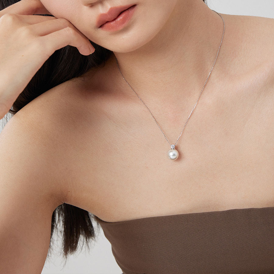 Ocean's Embrace Pearl Pendant Necklace- White Pearl/Silver