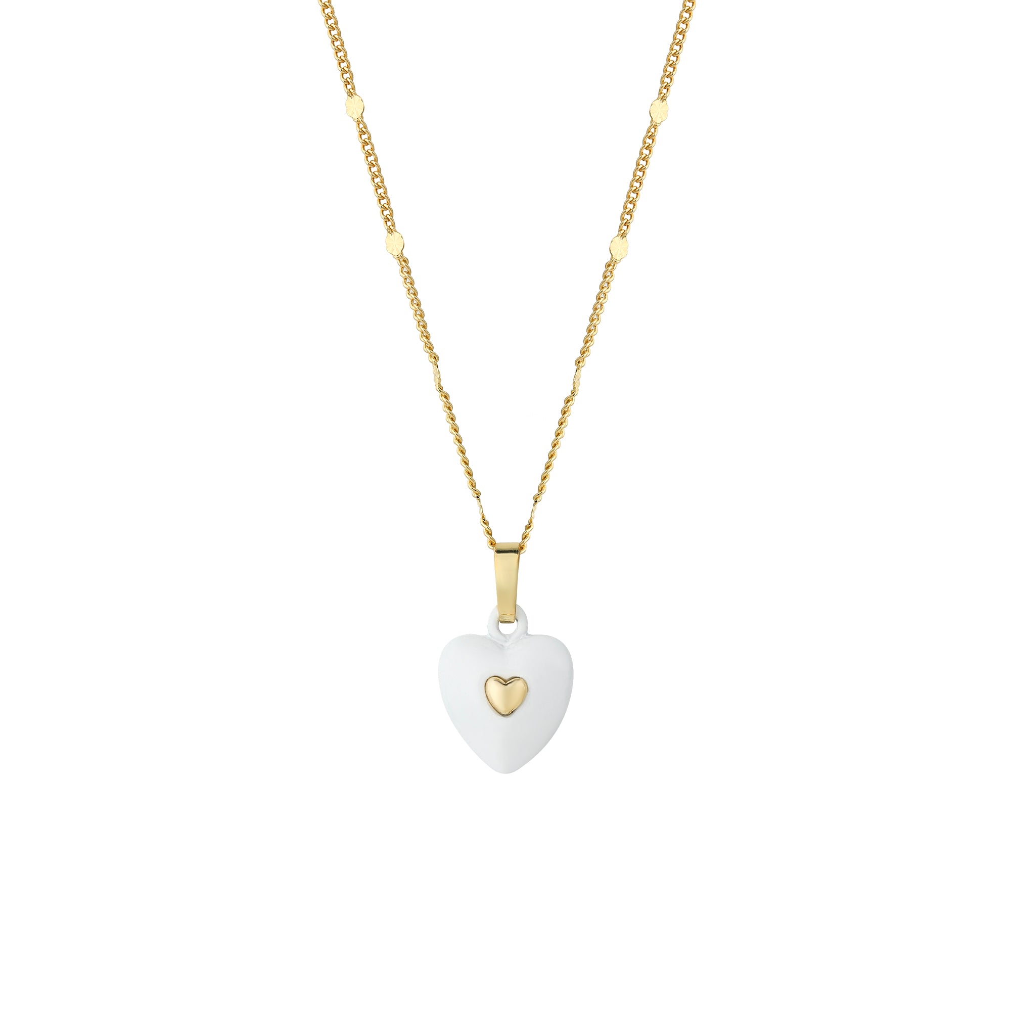 Selene Heart Pendant Necklace-White/Gold